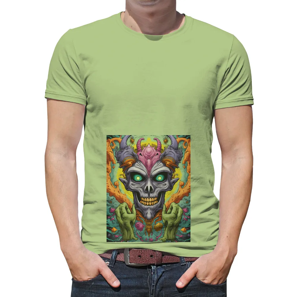 Custom Tee Shirts: Embrace the Unknown with Glowing Skeletal Entity| vibrant colors