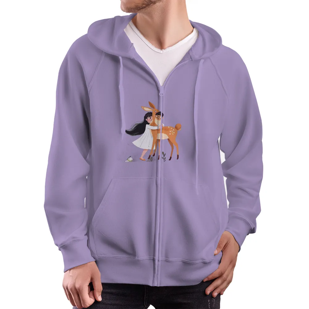 Custom T-Shirt Printing: Nature's Bond - Girl and Deer Embrace|fantasy football goat shirt