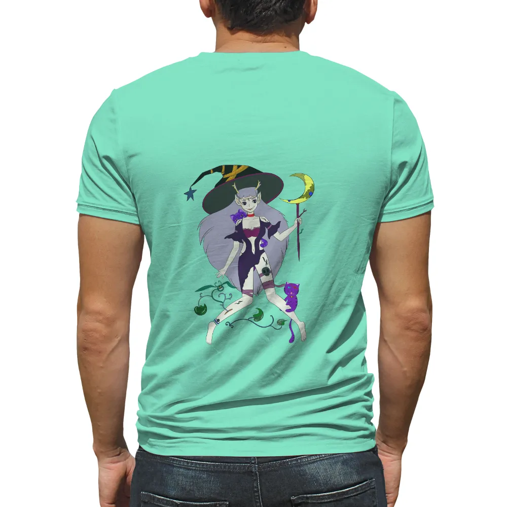 T-Shirts Pattern: Enchanting Witch with Moon and Stars|roblox shirt purple