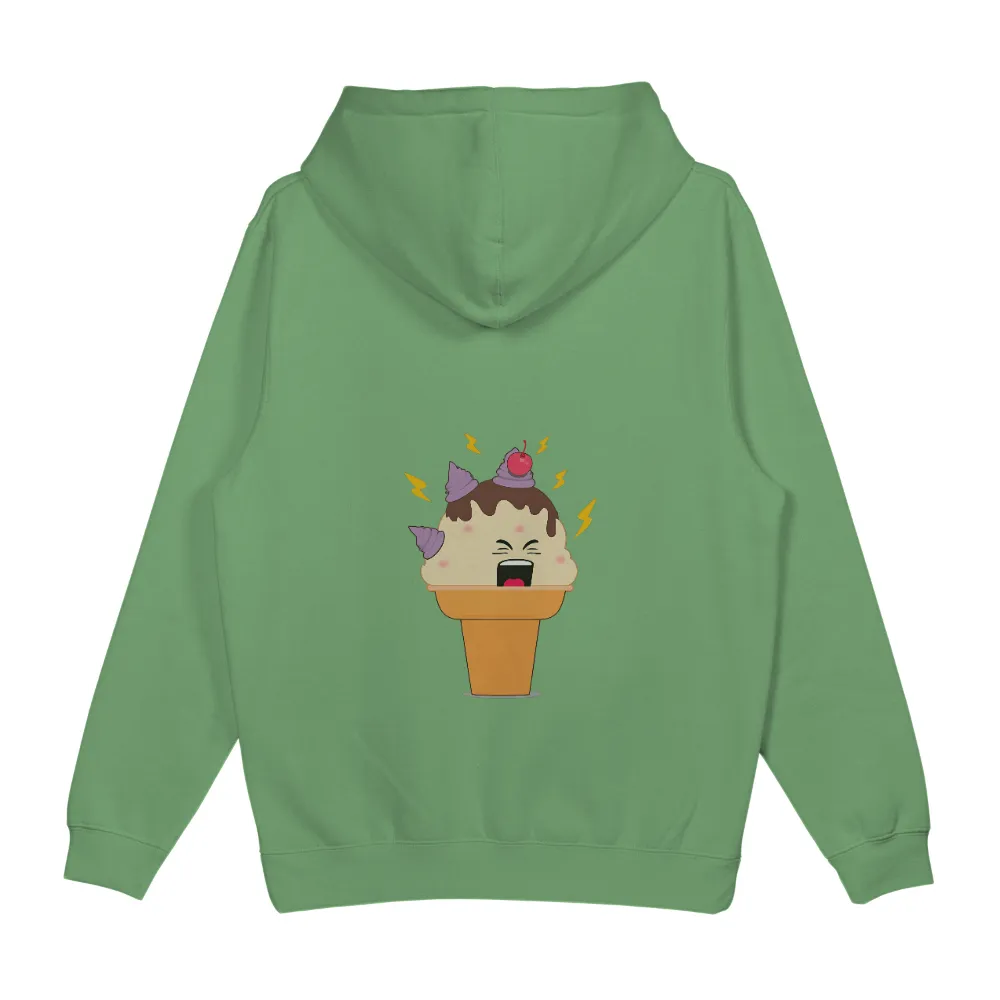 Tee Shirt Printing: Joyful Ice Cream Cone with Cherry and Lightning| Chocolate drizzled ice cream