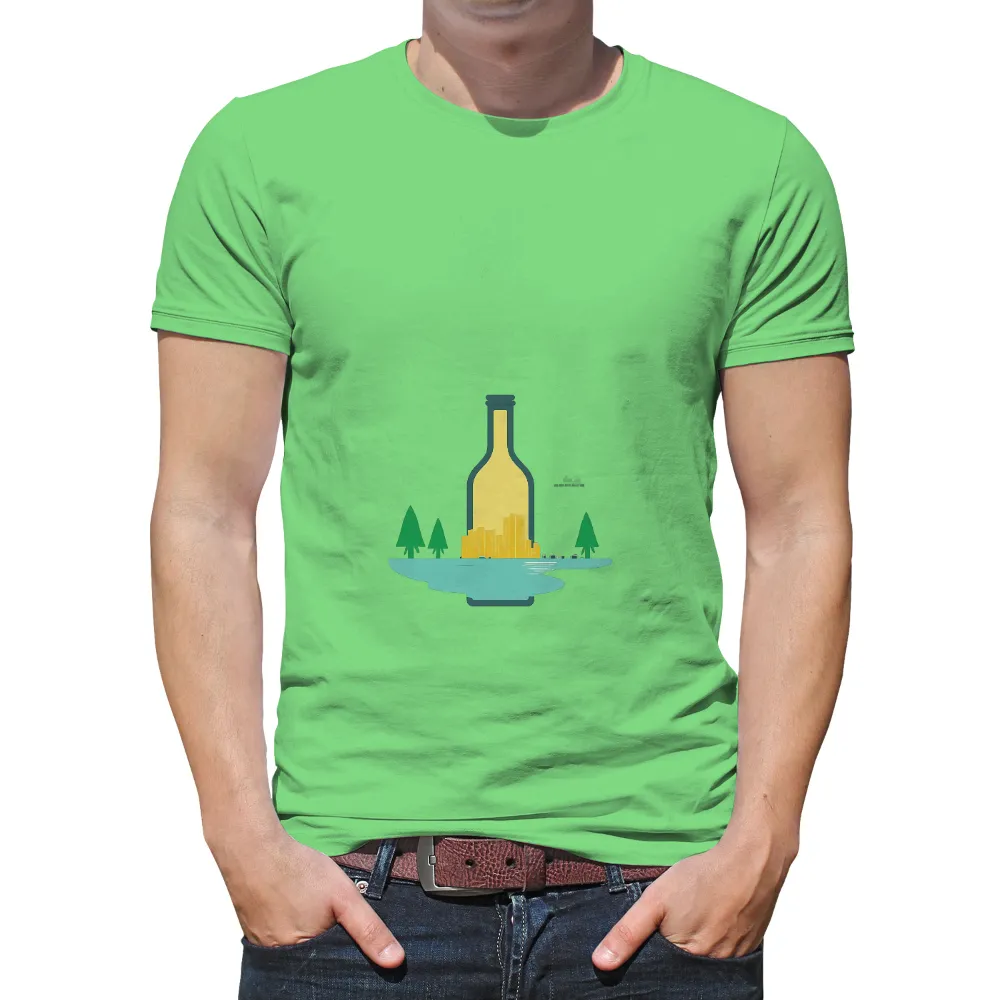 TShirt Design: Bottle City - Nature Meets Urban Life| lush green trees