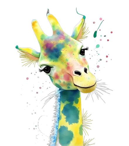 T-Shirts Design: Gigi the Dreaming Giraffe in Watercolor Splashes