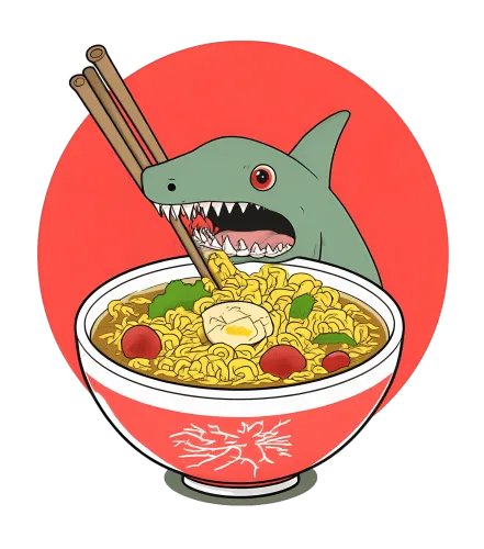 Tee Shirts Printed: Shark's Ramen Adventure