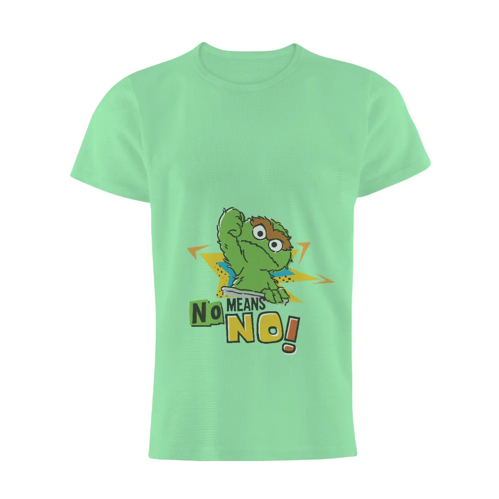 T-Shirt Printing: Quirky Green Creature Says 'No Means No!'|quirky t shirts