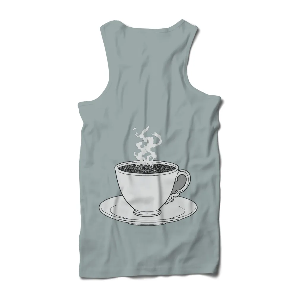 T-Shirts Design: A Cup of Coffee - Morning Tranquility|steaming cup of coffee