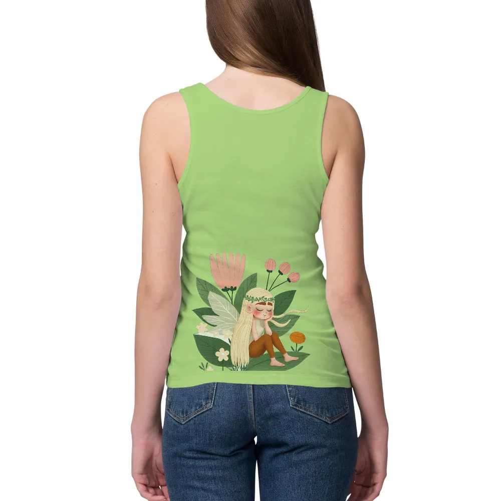 TShirt Design: Elara the Fairy in a Serene Garden|garden of delete shirt