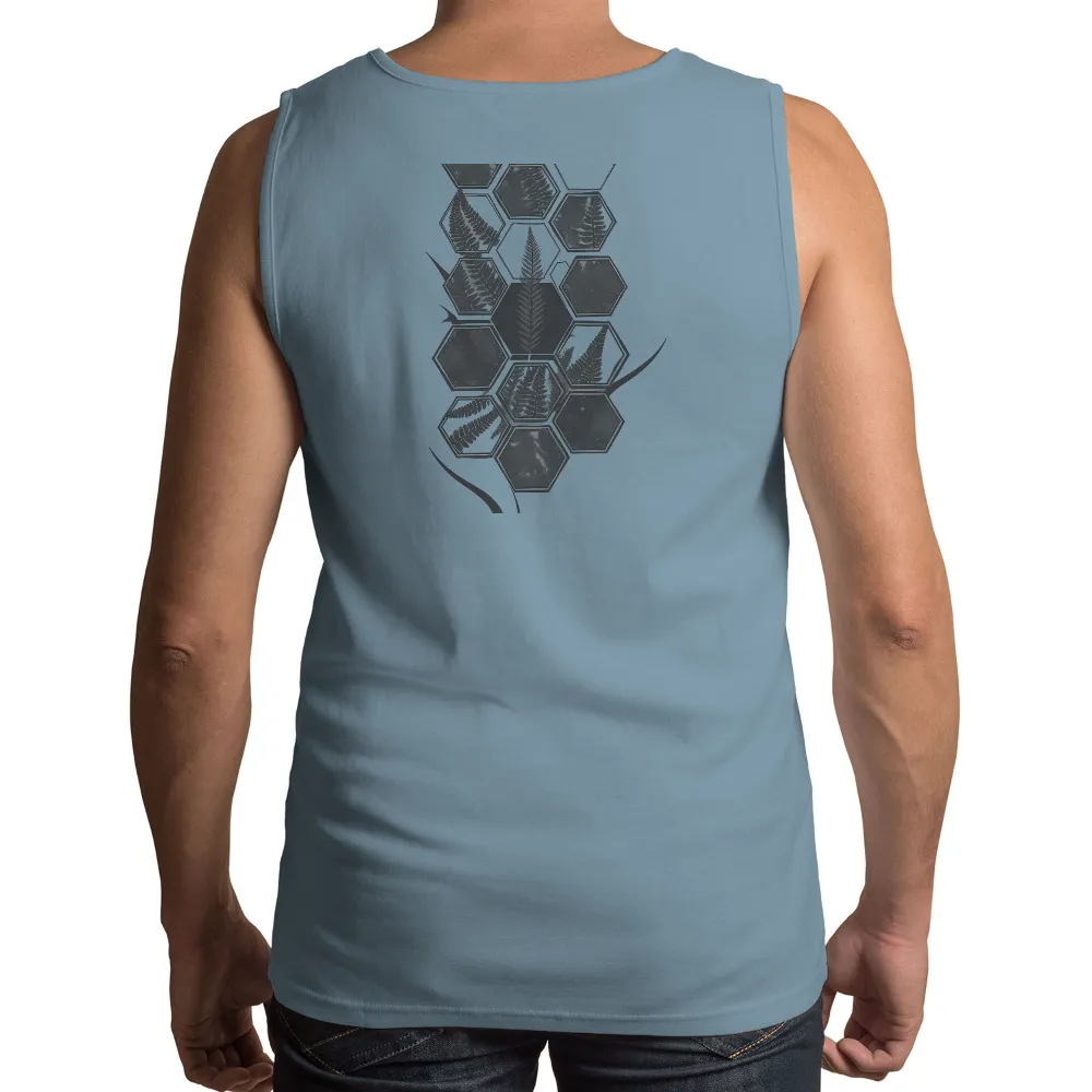 Customized Tee Shirts: Monochrome Ferns in Hexagons| tranquil fern design