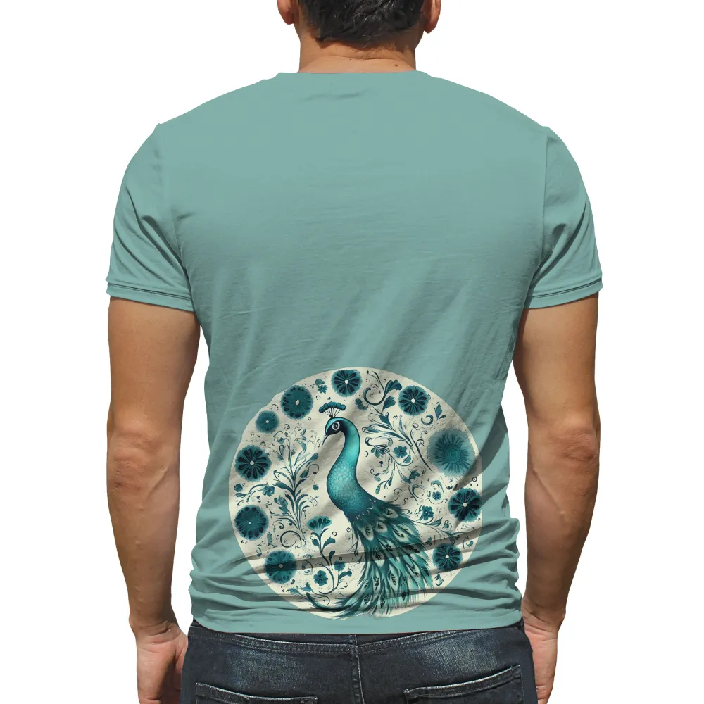 T-Shirts Custom: Majestic Peacock in Teal Garden|garden song t shirt