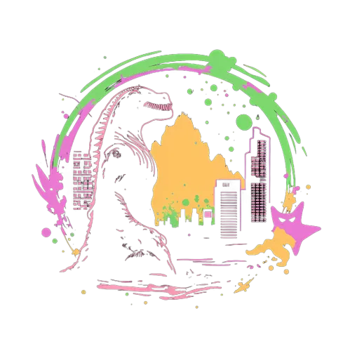 Customized Tee Shirts: Neon Godzilla in Cyberpunk City