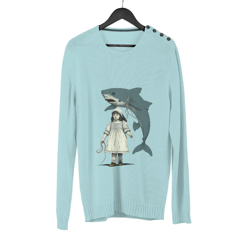 Vintage Girl and Shark Surreal Design Graphic|nostalgia t shirts online