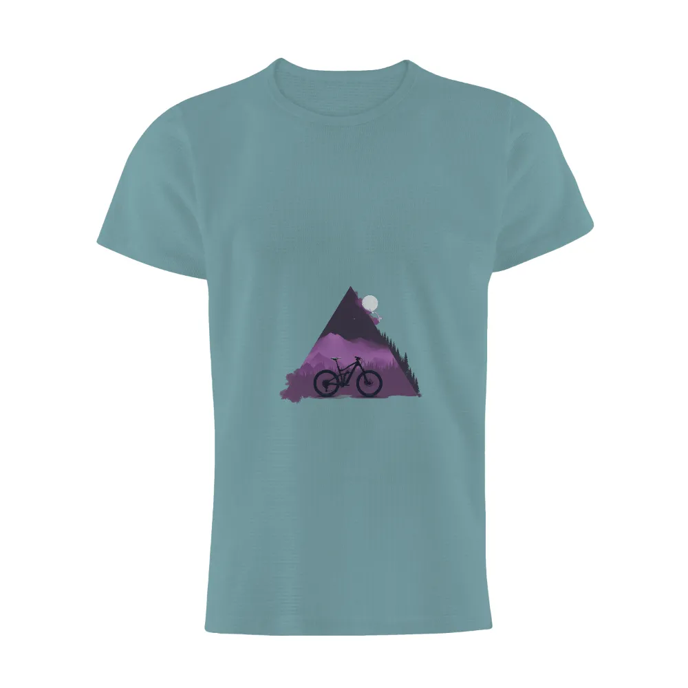 TShirt Design: Mountain Biking Adventure Under the Moon| soft purple hue