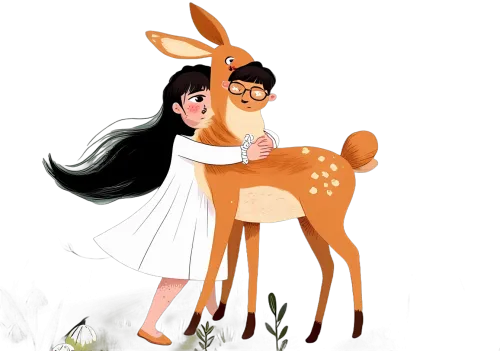 Custom T-Shirt Printing: Nature's Bond - Girl and Deer Embrace