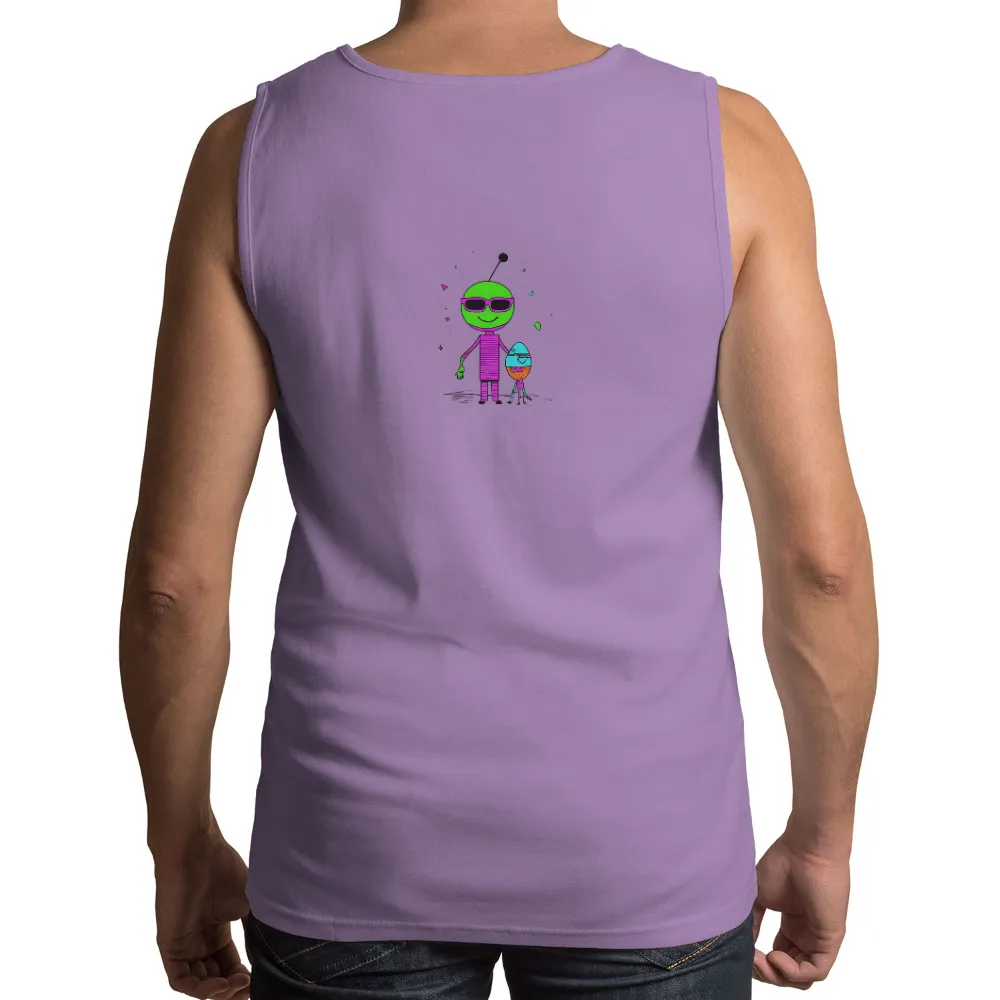 Shirts Graphic Tees: Whimsical Alien Friendship - Neon Adventures|neon green carhartt t shirt