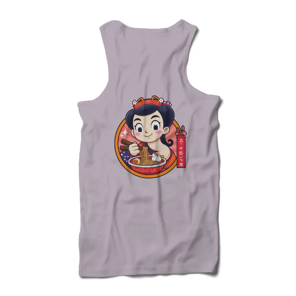 T-Shirts Pattern: Sakura's Noodle Shop Adventure|Sakura holding chopsticks