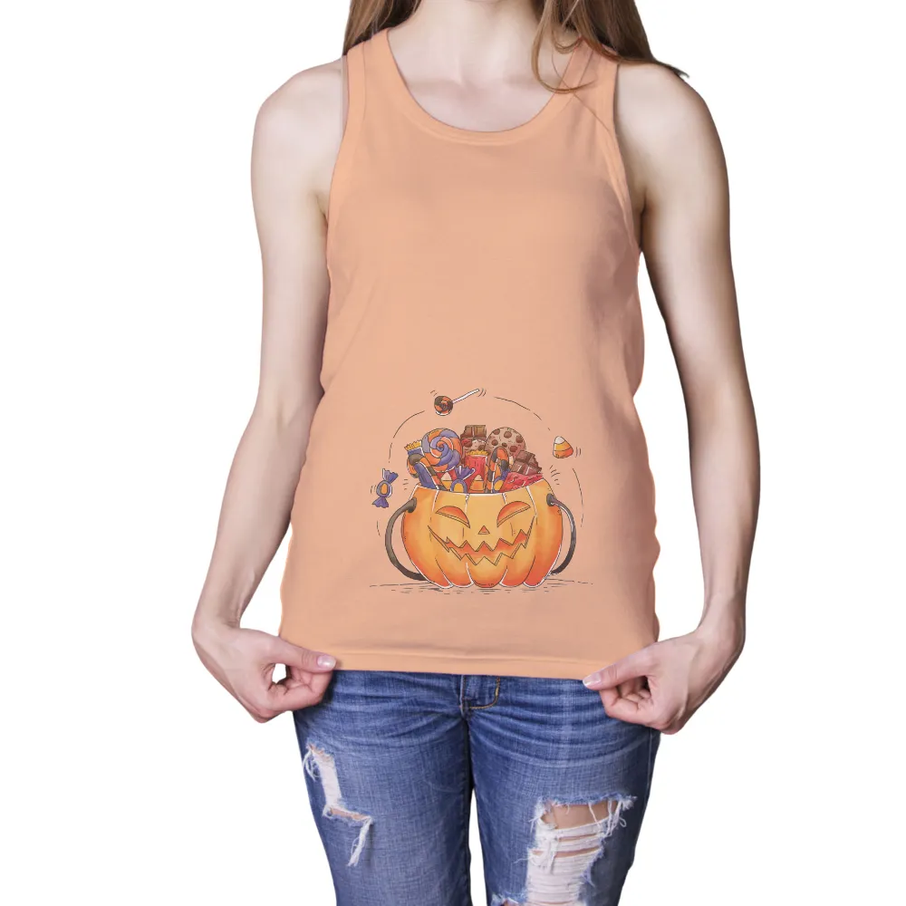 Custom T-Shirt Printing: Cheerful Halloween Pumpkin Filled with Candy|bleach halloween shirts dollar tree