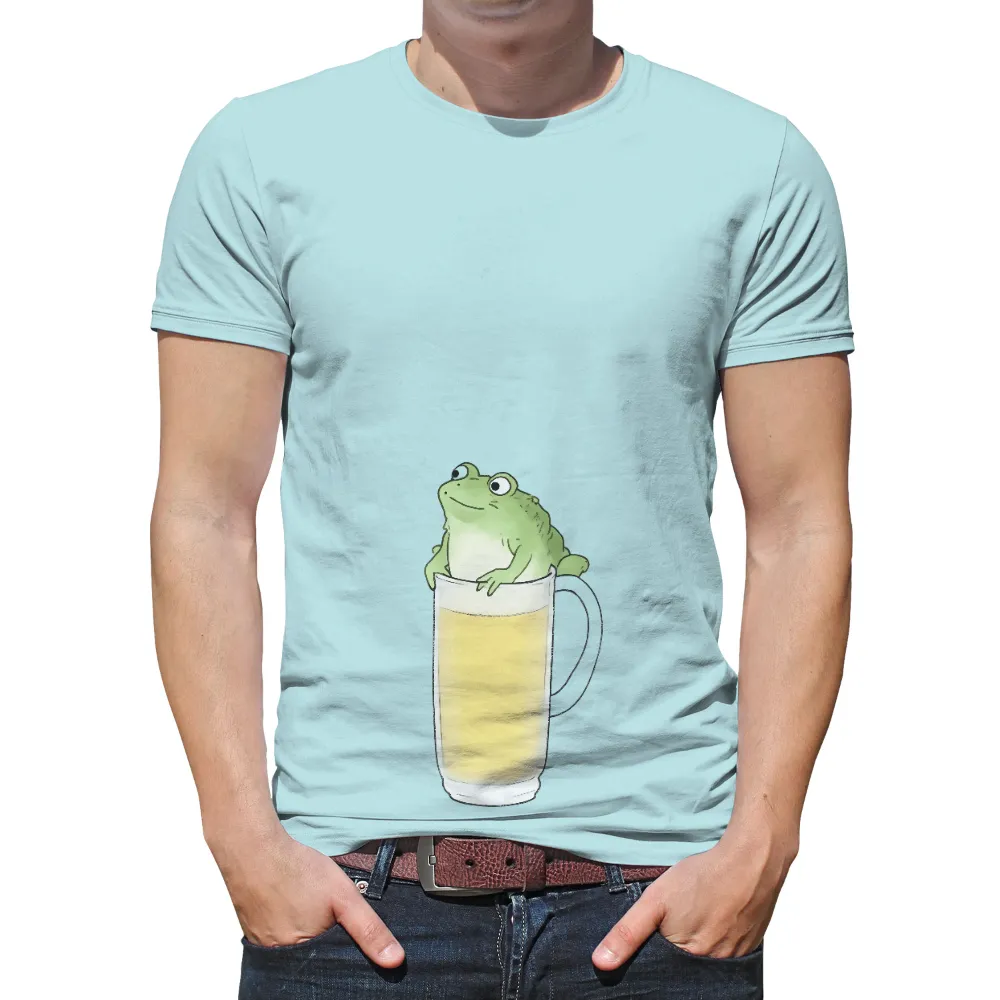 Custom Tee Shirts: Whimsical Frog Adventure with Golden Liquid|i am silently judging your beer selection