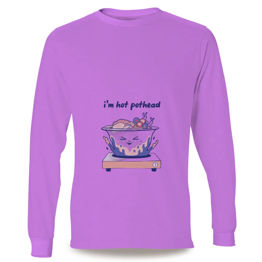 T-Shirt Printing: I'm Hot Pothead - Funny Food-Themed Tee|steaming pot with a cheerful face