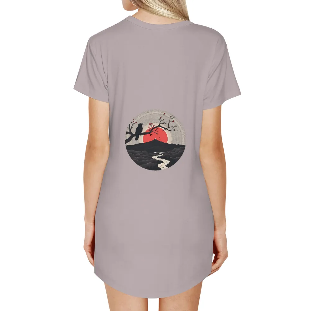 TShirt Design: Crow Perched on a Branch at Sunset|t shirt painting on nature