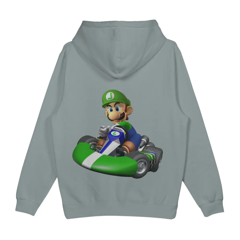 Luigi Go-Kart T-Shirt Printing - Gaming Fun|cartoon character with blue shirt