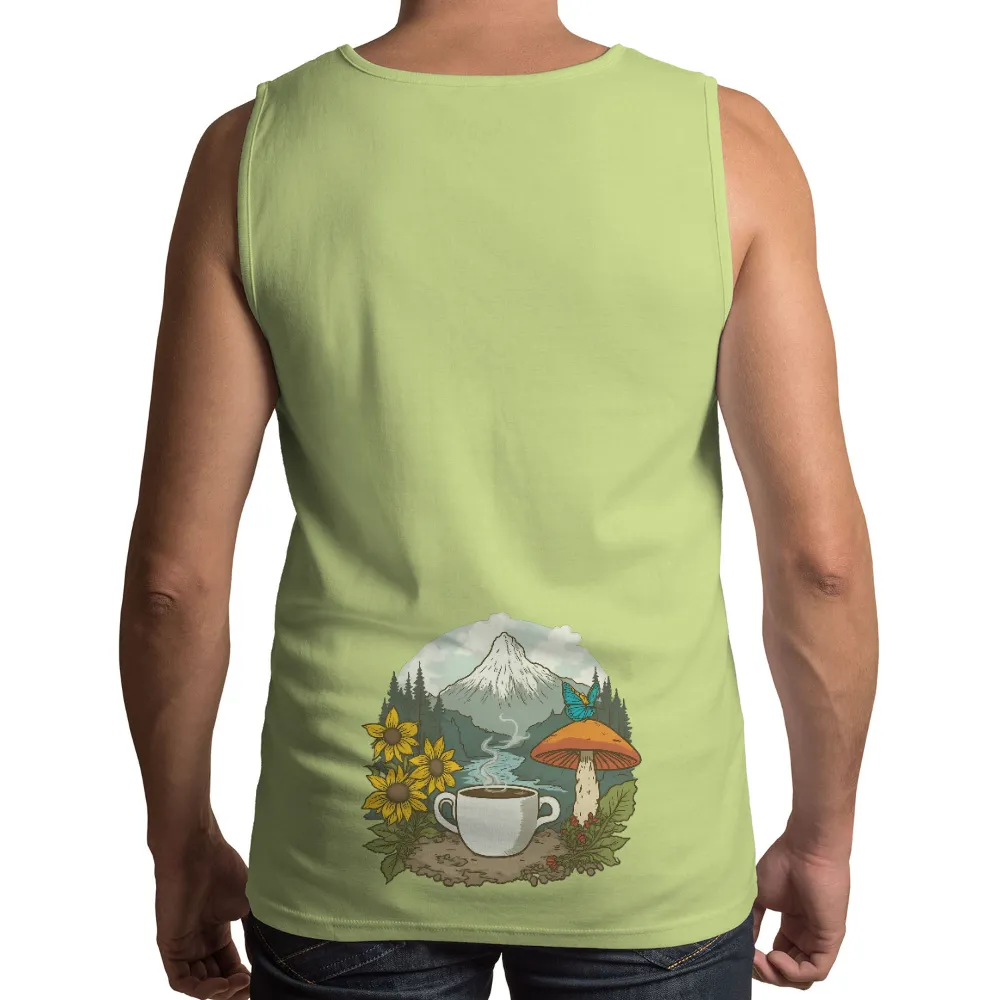 Tee Shirts Printed: Nature's Tranquility - Coffee & Mountains|clairo butterfly tee