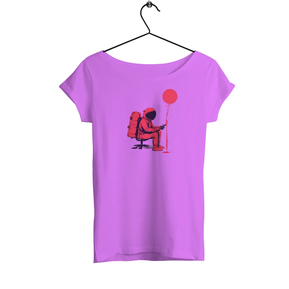 Surreal Minimalist Art with Astronaut, Chair, Controller, Red Balloon, and Paint|nostalgia t shirts online