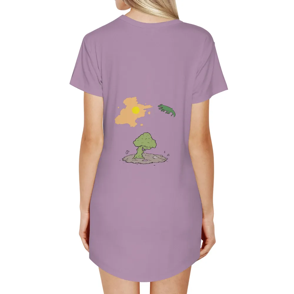 Custom Tee Shirts: Zippy's Playful Surprise - Dinosaur, Tree, Sun|g force cartoon t shirt