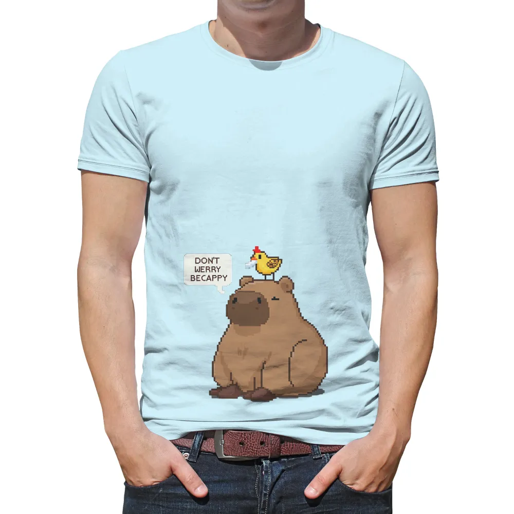 Tee Shirts Printed: Capybara and Bird - DON'T WERRY BECAPPY| Pixel art design