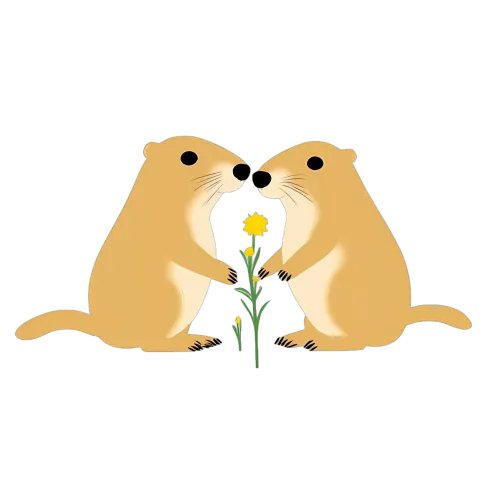 Customized Tee Shirts: Groundhogs with Yellow Flower - Friendship and Mutual Support