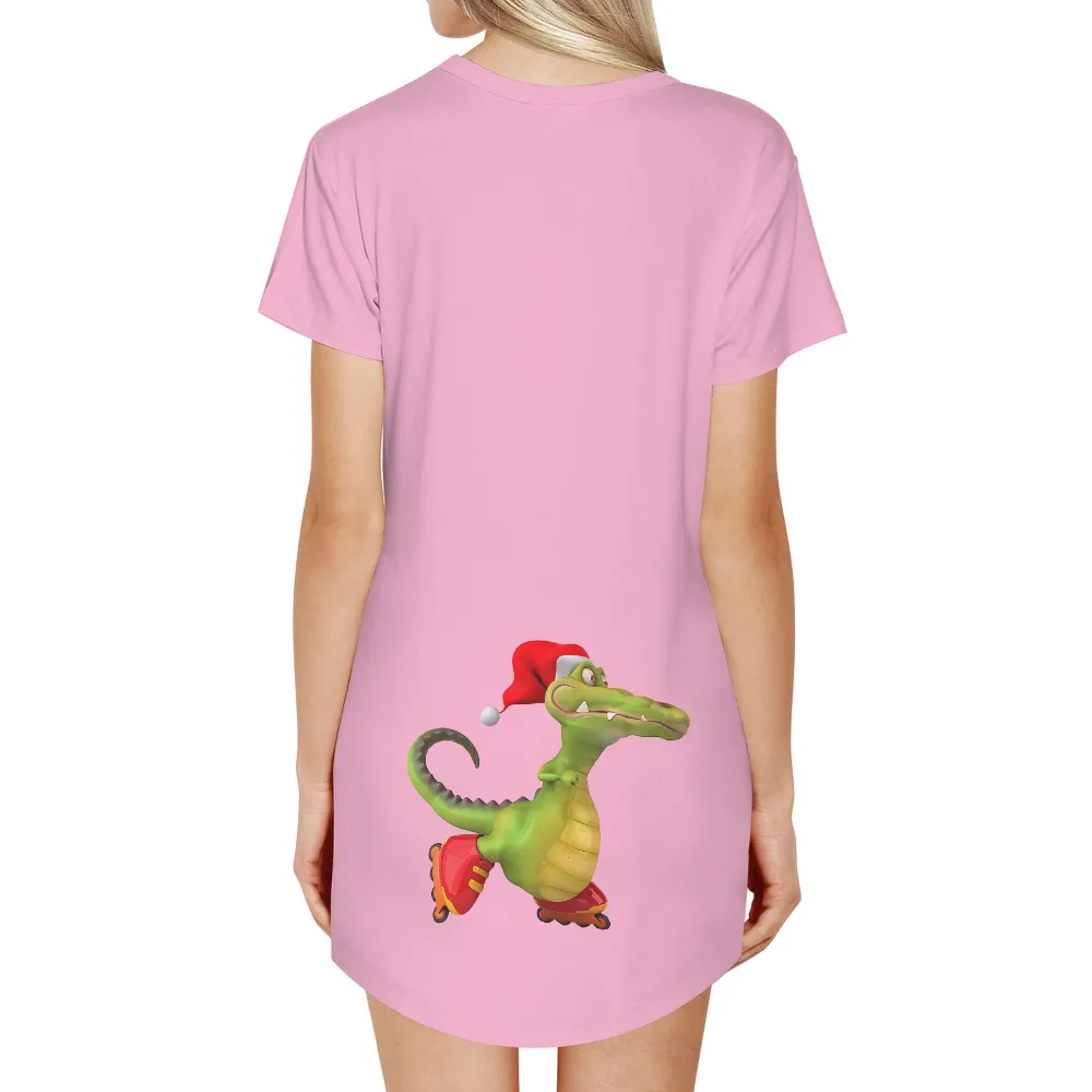 Tee Shirt Printing: Festive Crocodile with Santa Hat and Rollerblades|crocodile t