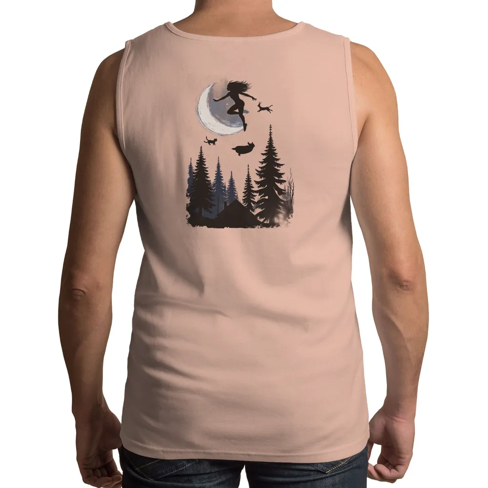 Chasing Dreams Under the Moonlight | Tee Shirt Printing| silhouettes of trees and animals