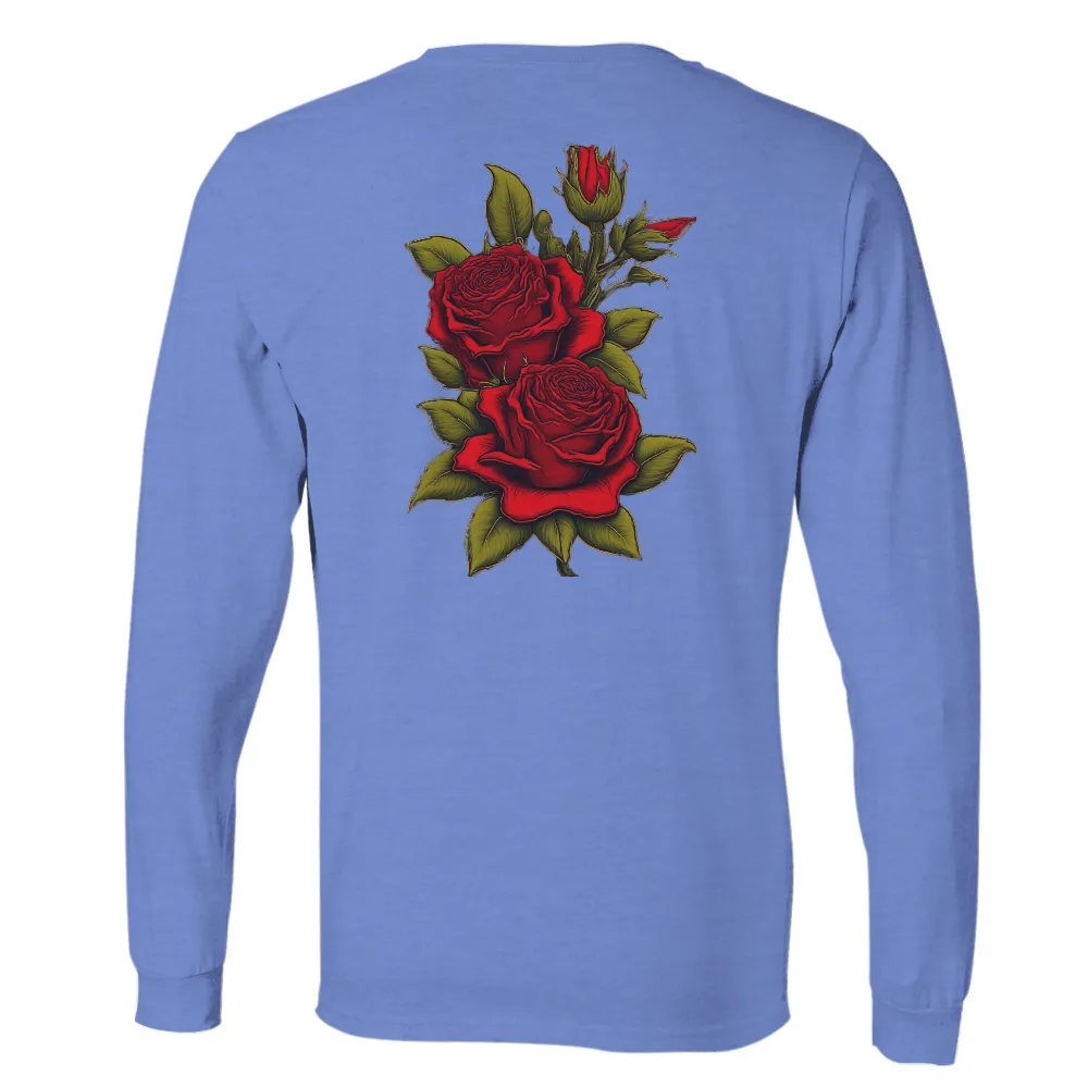 Tee Shirt Printing: Red Roses - Symbols of Love and Passion| Lush green leaves surrounding red roses