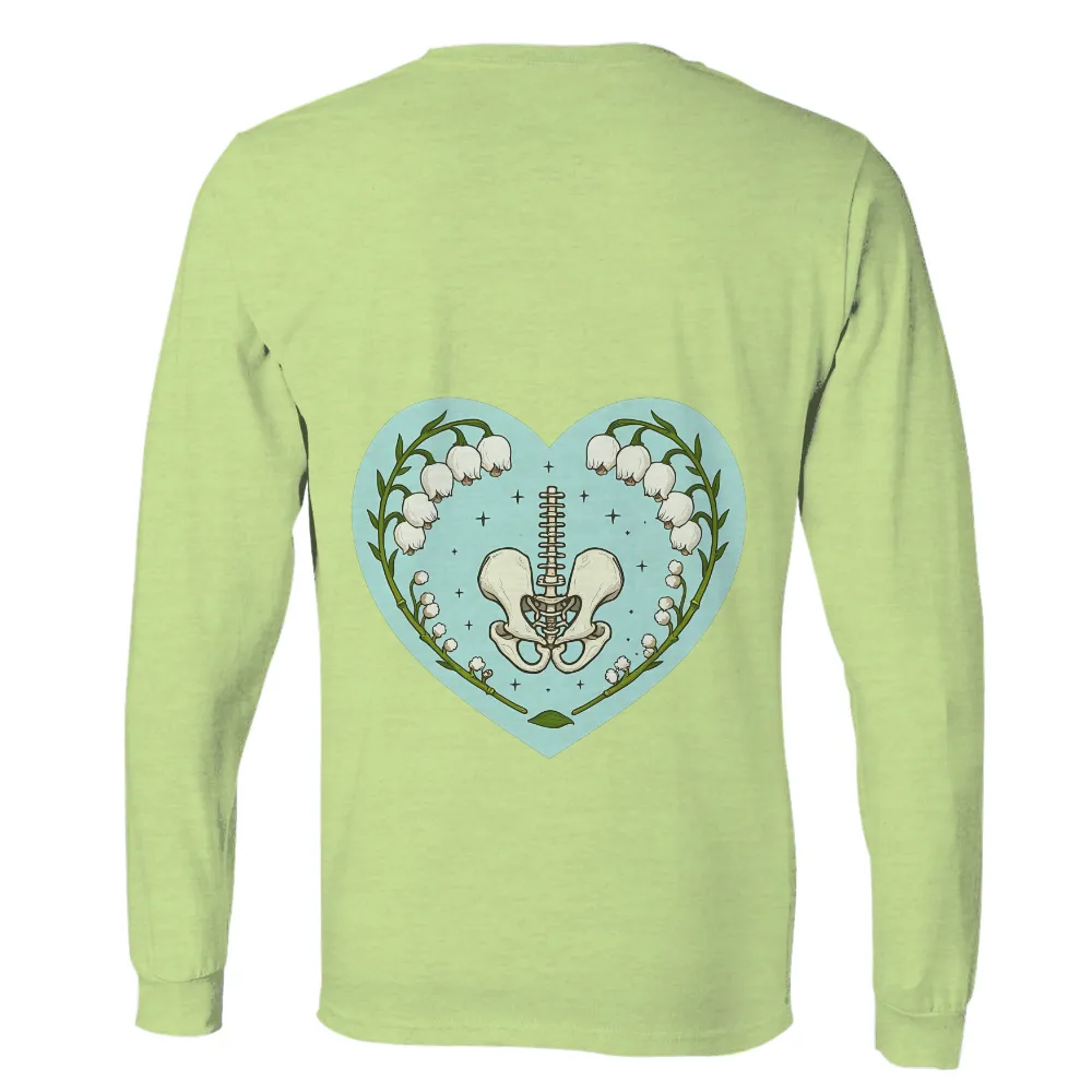 Tee Shirt Printing: Skeleton Heart with Lilies of the Valley - Artistic Design|kobe skeleton