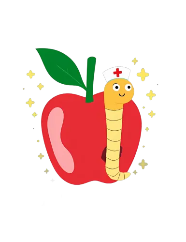 TShirt Design: Whimsical Apple with Nurse Worm