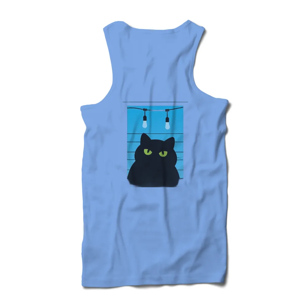 Customized Tee Shirts: Black Cat with Glowing Eyes in the Night|Black cat with glowing green eyes