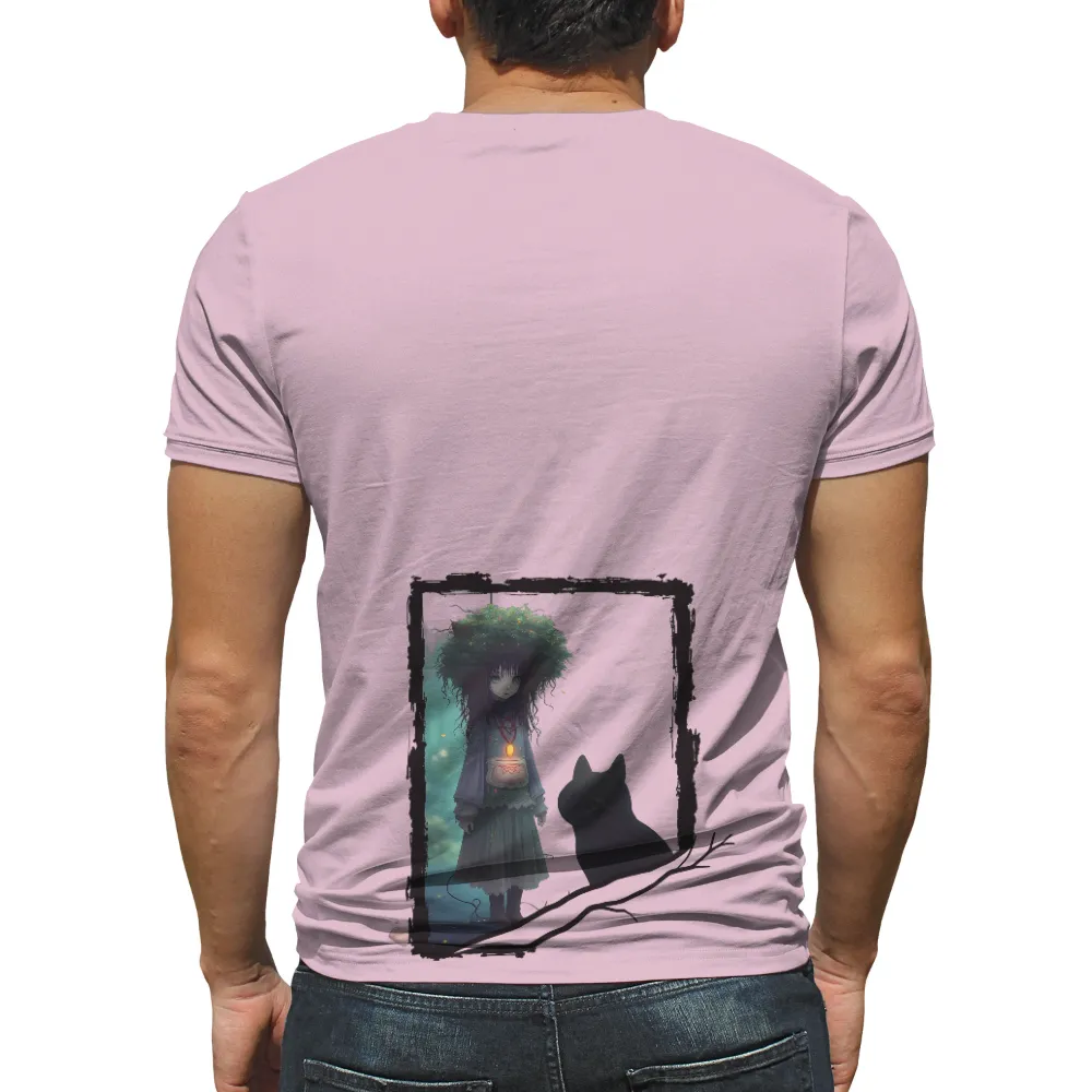 Customized Tee Shirts: Elara's Magical Journey in the Forest|alien cat vibrating