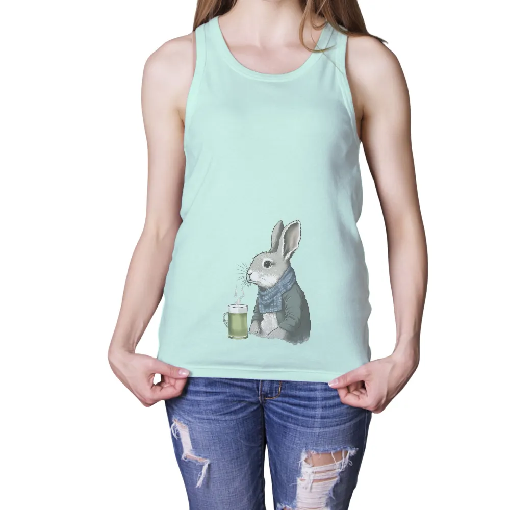 Custom T-Shirt Printing: Cozy Rabbit with Steaming Tea Cup|time and tru women's knit cozy button front shirt