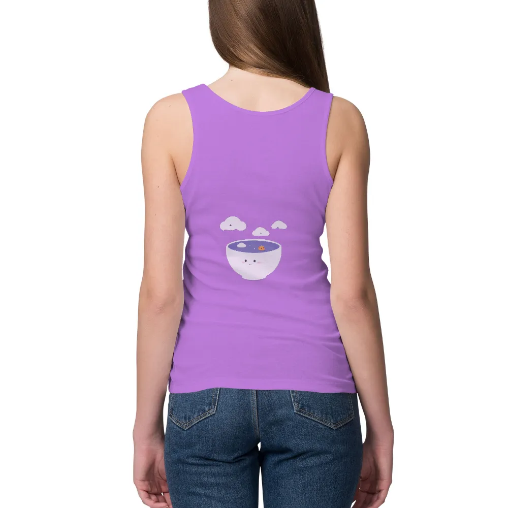 Customized Tee Shirts: Whimsical Night Sky Bowl | Serenity & Joy| Soft clouds floating