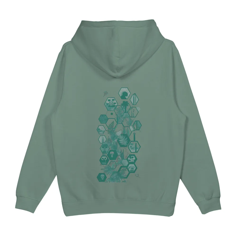 T-Shirt Printing: Nature's Secrets Unveiled in Teal and Black|Skull surrounded by hexagons