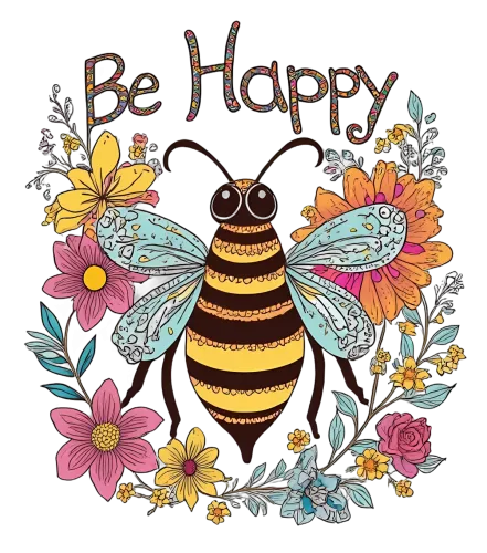 Graphic Tees: Be Happy with Whimsical Bee and Flowers