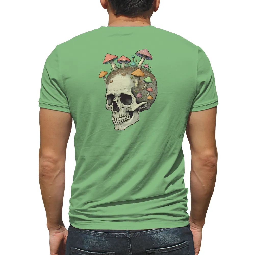 T-Shirts Custom: Skull with Vibrant Mushrooms - Artistic Designs|sci fi fantasy biker tee