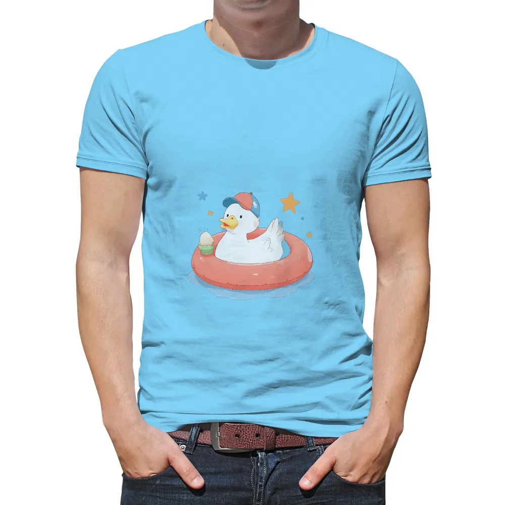 T-Shirt Printing: Ducky's Summer Fun | Quirky & Humorous Tees| Cheerful duck on an inflatable ring