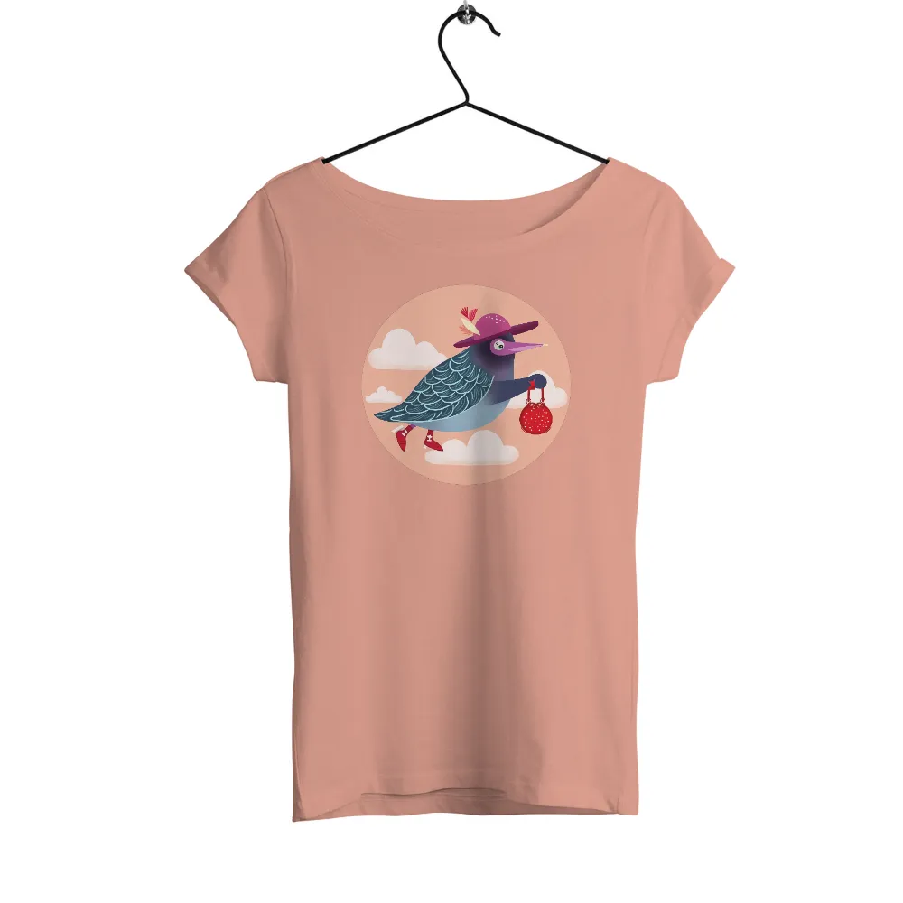 Shirts Graphic Tees: Whimsical Bird Bringing Joy|anime red shirt straw hat