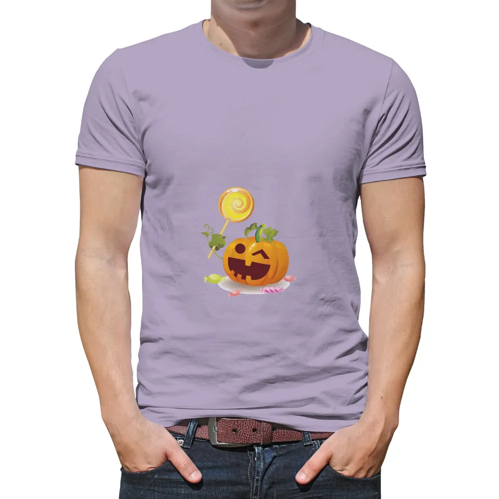 T-Shirts Design: Halloween Pumpkin with Candy and Witch Hat|halloween shirts 2022