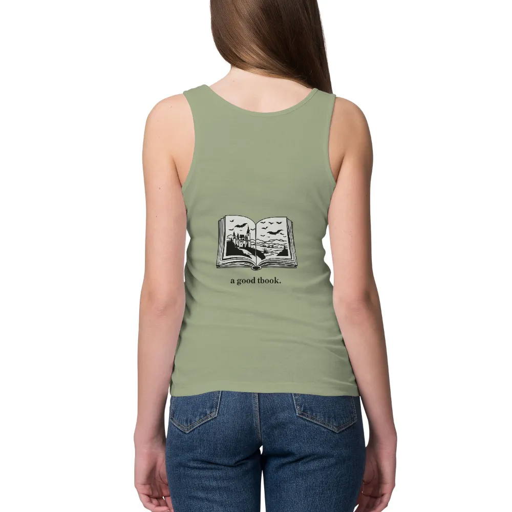 T-Shirts Pattern: Gothic Castle in an Open Book| distant mountains