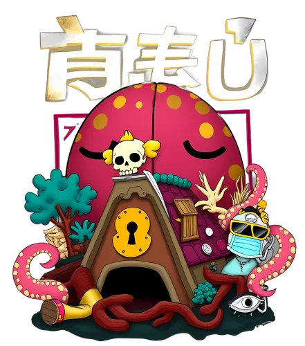 TShirt Design: Whimsical Skull and Octopus in a Fantasy World