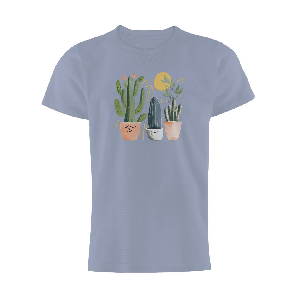 T-Shirts Pattern: Whimsical Cacti in Pots | Nature & Tranquility| expressive faces on cacti