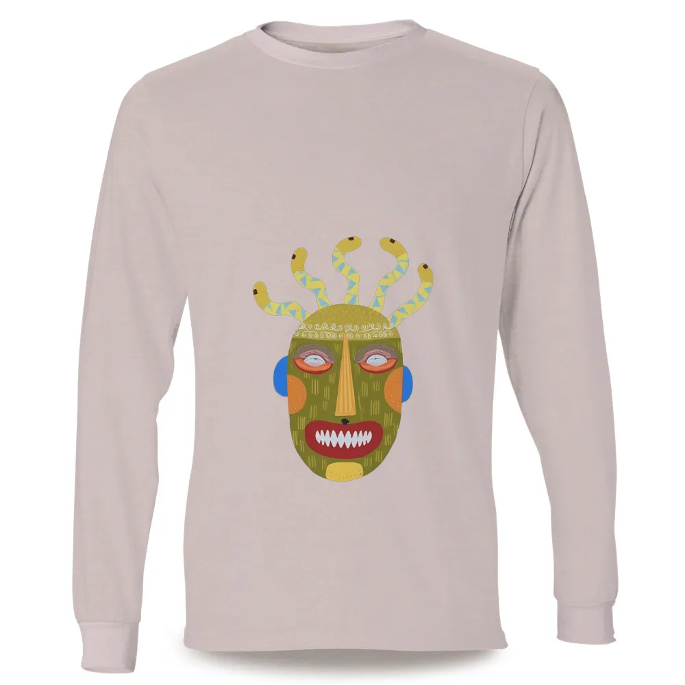 Custom Tee Shirts: Vibrant Mask Inspired by African Art| Mystical symbols mask