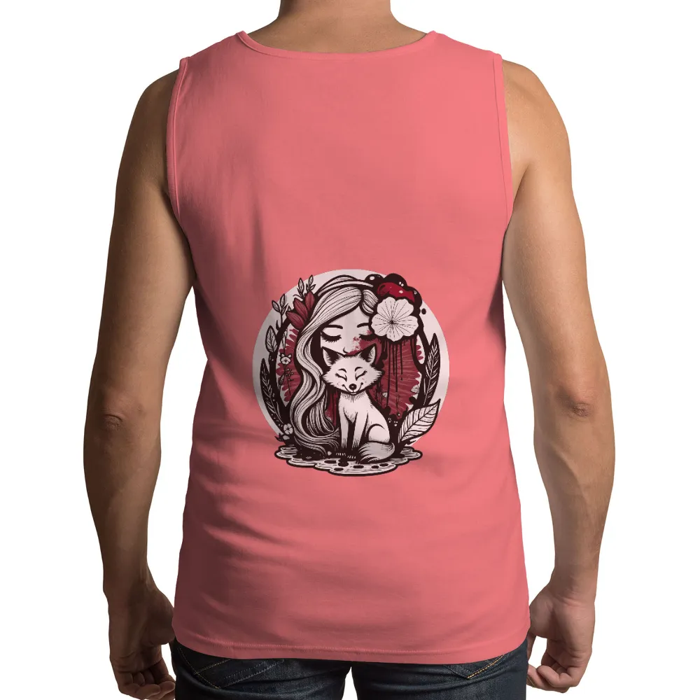 Graphic Tees: Girl and Fox in Harmony - Artistic Designs|t shirt one piece red