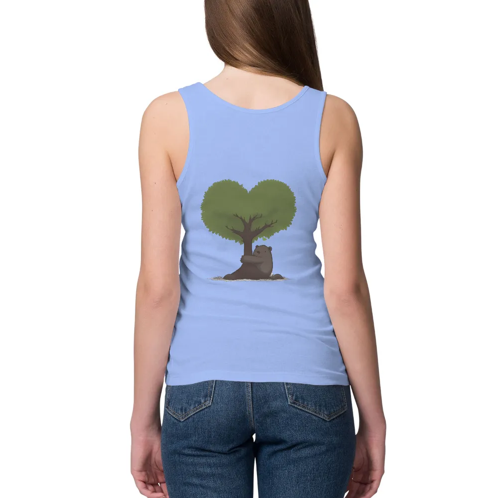 Custom T-Shirt Printing: Bear Hugging Heart-Shaped Tree - Love & Nature|cartoon bear print colorblock oversized tee