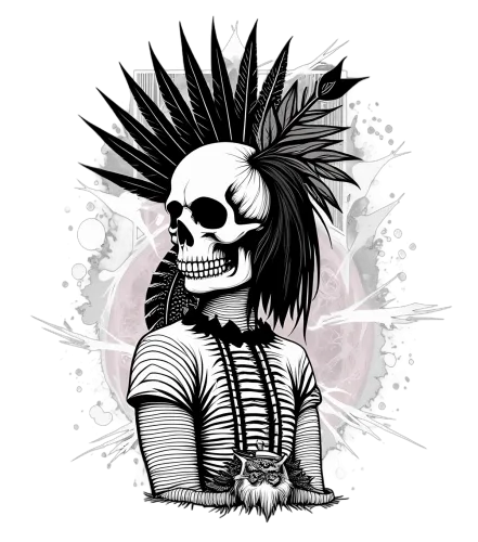 TShirt Printing: Punk Skeleton - Artistic Design with Feathers and Owl